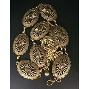 Western Gold Tone Concho Chain Belt 42" Ornate Medallion Cowgirl